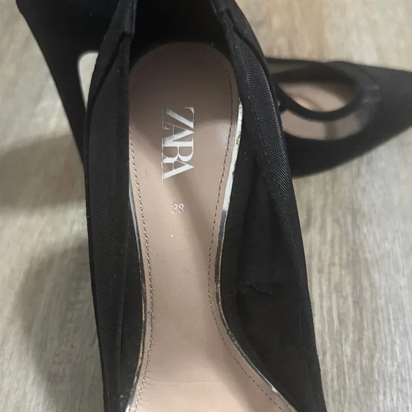 Zara Black Mesh Detail Heels - Picture 3 of 4